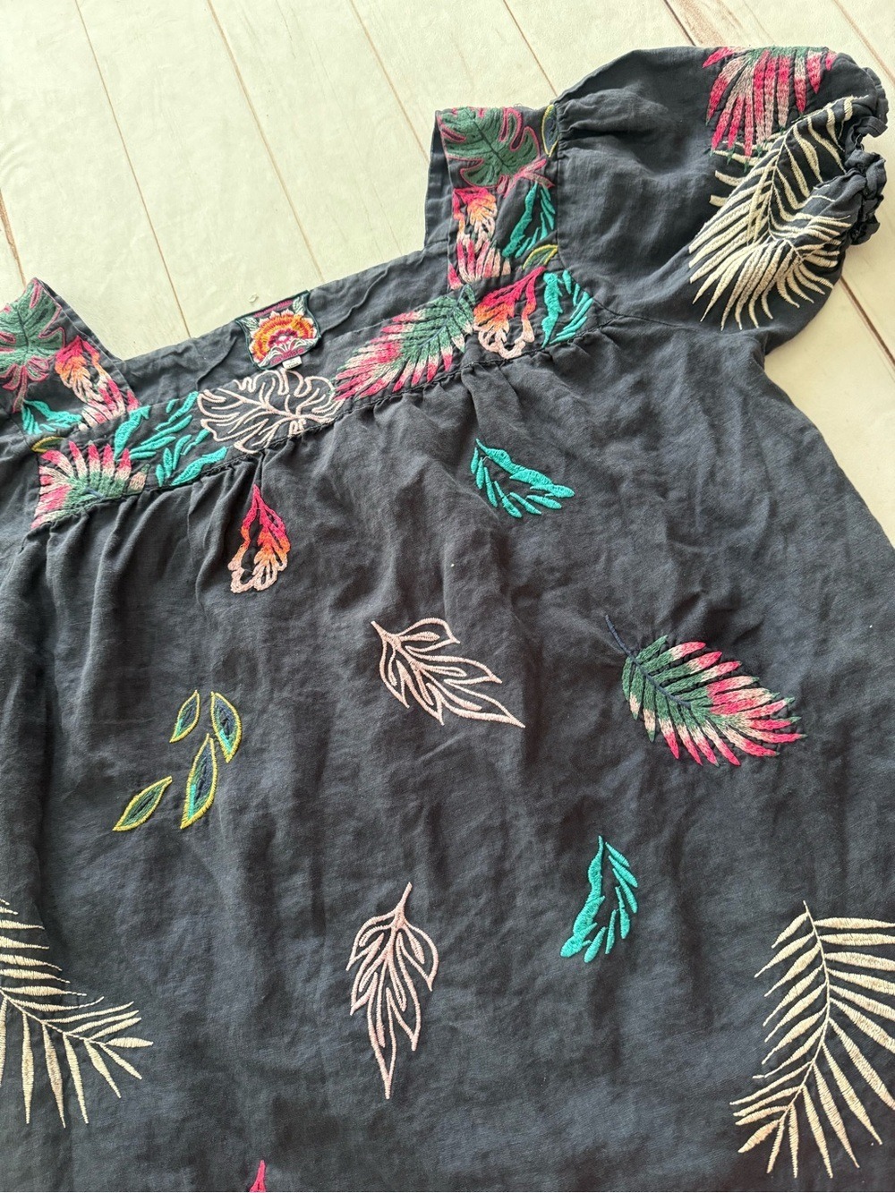 Johnny Was Kaluhi Tunic Dress 2X Lagenlook Boho Embroidered 100% Linen Tropical - Picture 4 of 12